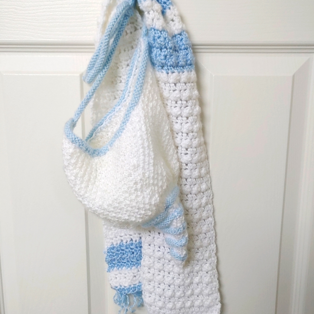 Adorable Blue and White Toddler Winter Bonnet and Scarf